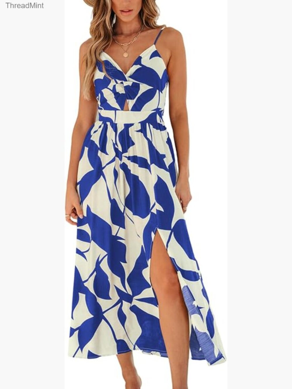 Spaghetti Strap Side Slit Midi Dress - Summer Casual